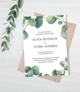 Kuva kirjekuoren päällä olevasta kutsukortista