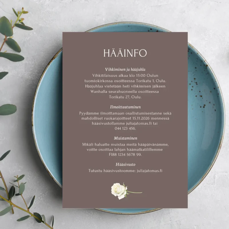 Kuva lautasella olevasta infokortista