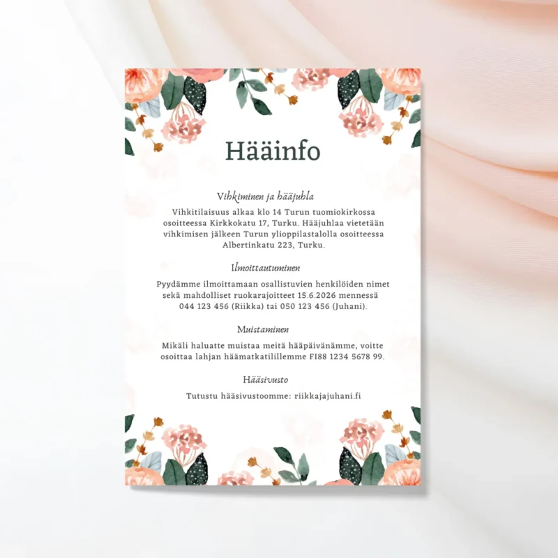 Kuva infokortista vaalealla kankaalla Kuva infokortista vaalealla kankaalla