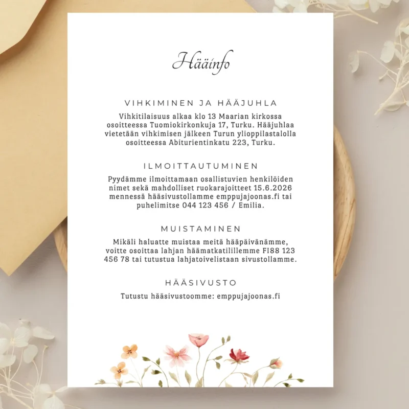 Kuvassa infokortti ja kirjekuori Kuvassa infokortti ja kirjekuori