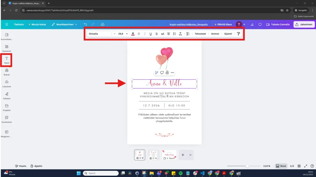 Canva tekstin muokkaaminen