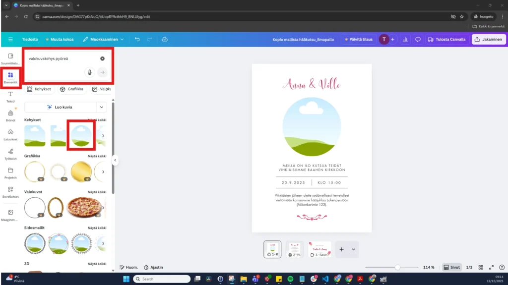 Canva elementin lisääminen