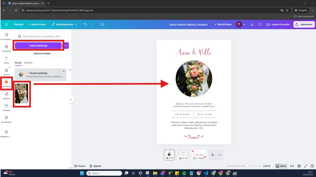 Canva kuvan lisääminen