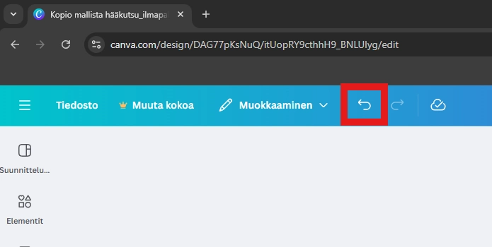 Canvan peruuta painike